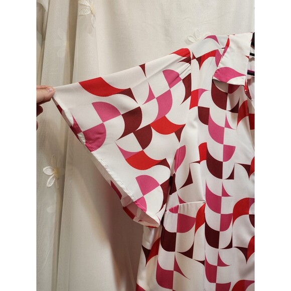 BLOOMCHIC WOMENS 26 4X WHITE PINK BLOUSE GEOMETRIC RETRO V-NECK STYLISH ABSTRACT - Picture 3 of 13